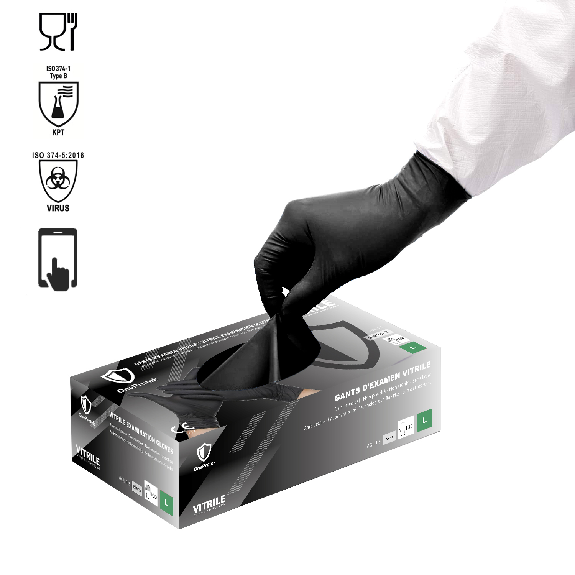 Gants vitrile jetables (nitrile-vinyle mix) Noir - Boîte de 100 gants - Sans latex - Non poudrés - Résistants et Multi-usages-Beschreibung lesen