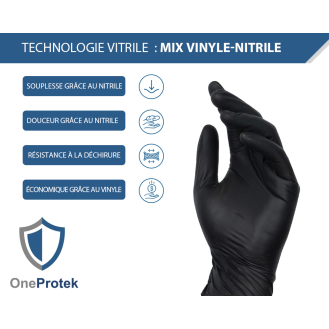 Gants vitrile jetables (nitrile-vinyle mix) Noir - Boîte de 100 gants - Sans latex - Non poudrés - Résistants et Multi-usages-Lire la description