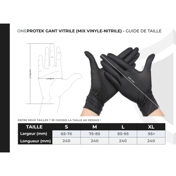 Gants vitrile jetables (nitrile-vinyle mix) Noir - Boîte de 100 gants - Sans latex - Non poudrés - Résistants et Multi-usages-Lire la description
