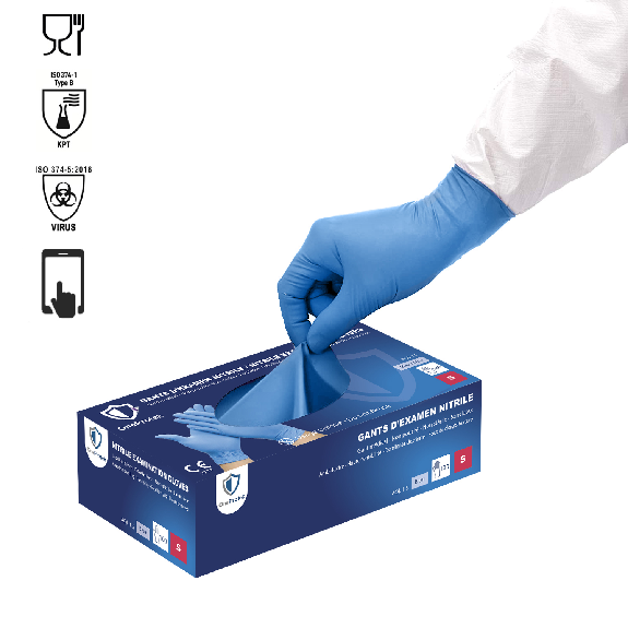 Gants nitrile jetables Bleu - Boîte de 100 gants - Sans latex - Non poudrés - Résistants et Multi-usages-Lire la description