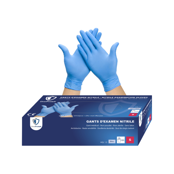 Gants nitrile jetables Bleu - Boîte de 100 gants - Sans latex - Non poudrés - Résistants et Multi-usages-Lire la description