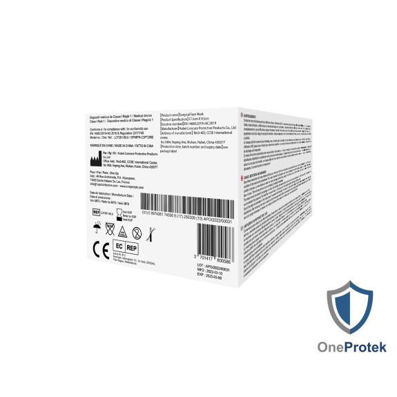 Masques Médicaux 3 Plis EN14683 Type IIR Bleu - Boîte de 50 pièces - Conditionnés en 5 Sachets de 10 Masques - Confortables et élastiques résistants-Lire la description