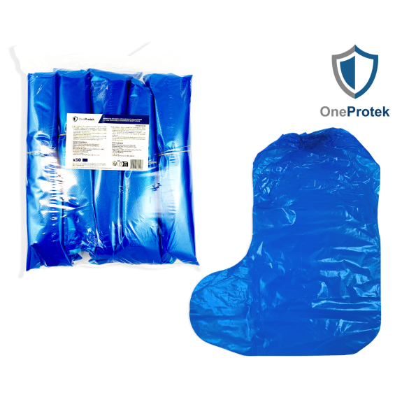 OneProtek - Sachet de 50 Surbottes Jetables en Polyéthylène Imperméables - Taille Unique  Bleu-Lire la description