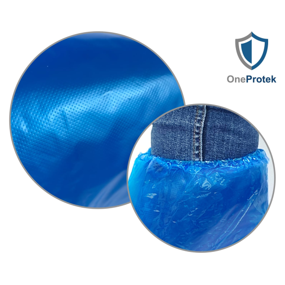 OneProtek - Sachet de 50 Surbottes Jetables en Polyéthylène Imperméables - Taille Unique  Bleu-Lire la description