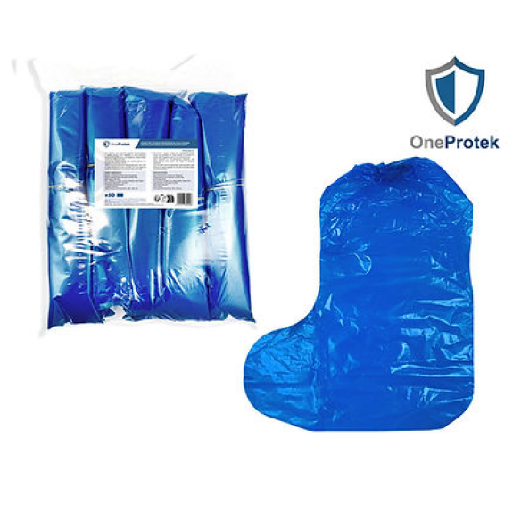 OneProtek - Sachet de 50 Surbottes Jetables en Polyéthylène Imperméables - Taille Unique  Bleu-Lire la description