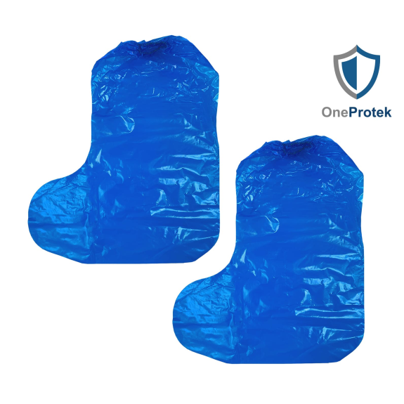 OneProtek - Sachet de 50 Surbottes Jetables en Polyéthylène Imperméables - Taille Unique  Bleu-Lire la description