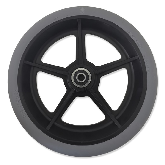 Rueda maciza completa de 200x30 mm para sillas de ruedas. (8x1-1/4") MACIZA, LLANTA NEGRA-Leer más