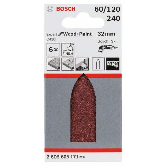 Schleifblatt C430, 32 mm, 60, 120, 240, ungelocht, Klett, 6er-Pack-Beschreibung lesen