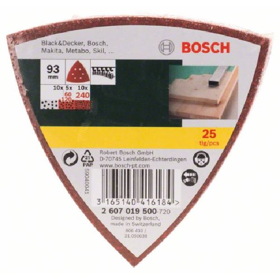 Schleifblatt-Set für Deltaschleifer, 25-teilig, 6 Löcher, 93 mm, 60 - 240-Beschreibung lesen