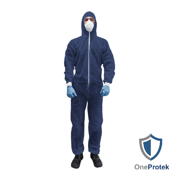 OneProtek - Combinaison en polypropylène jetable - Fermeture éclair - Avec capuche - Bleue - Taille 2XL - Sachet unitaire-Lire la description