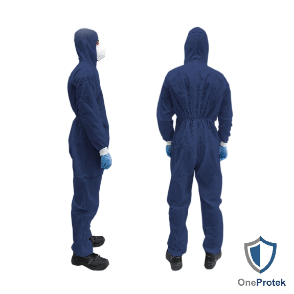 OneProtek - Combinaison en polypropylène jetable - Fermeture éclair - Avec capuche - Bleue - Taille 2XL - Sachet unitaire-Lire la description