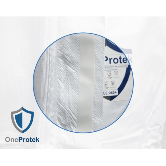 OneProtek - Combinaison de protection jetable type 5-B/6-B C500 - Fermeture éclair - Blanc - Taille L - Sachet unitaire-Lire la description
