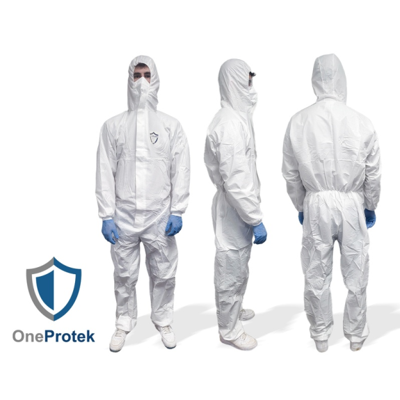 OneProtek - Combinaison de protection jetable type 5-B/6-B C500 - Fermeture éclair - Blanc - Taille L - Sachet unitaire-Lire la description