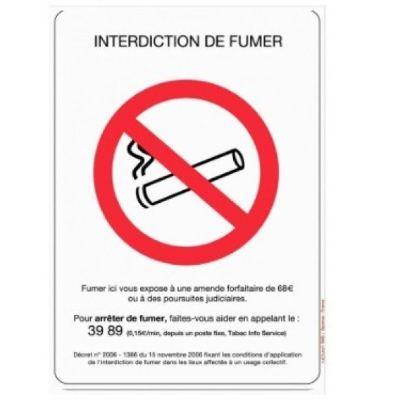 Panneau rigide  148x210 "Interdiction de fumer"-Lire la description