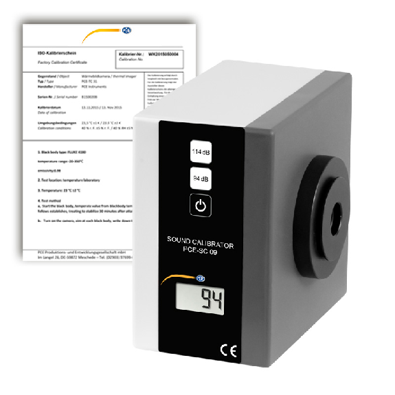 PCE Instruments Schallkalibrator PCE-SC 09-ICA inkl. ISO-Zertifikat |IEC942 |94 dB |114 dB |Bewertungsfilter A B C D-Beschreibung lesen