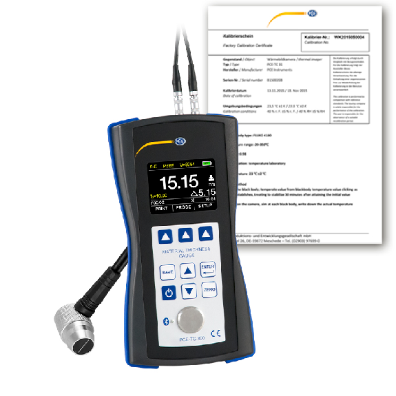 PCE Instruments Epaissimètre par ultrason PCE-TG 300-P5EE-ICA avec certificat d'étalonnage ISO-Lire la description