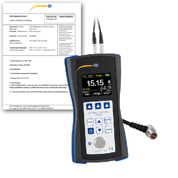 PCE Instruments Epaissimètre par ultrason PCE-TG 300-NO5/90-ICA avec certificat d'étalonnage ISO-Lire la description