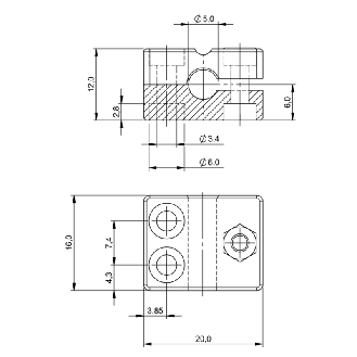 Bloc de serrage pour détecteur Ø5mm ou M5, PA 6, 16x12x20mm - BES 05,0-KB-3 (BAM0098)-Lire la description