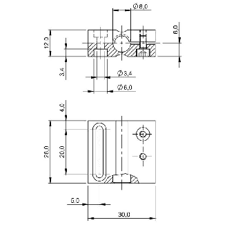 Bloc de serrage pour détecteur Ø8mm ou M08, Aluminium, 30x12x28mm - BES 08,0-KB-4-F (BAM00A7)-Lire la description