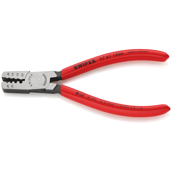 Aderendhülsenzange L.145mm 0,25-2,5 (AWG 23-13) mm² pol.Ku.-Überzug-Beschreibung lesen