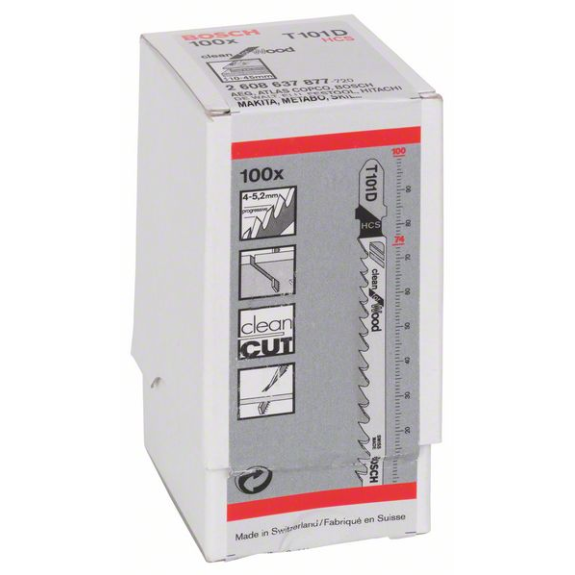 Stichsägeblt T 101 D Clean for Wood L.100mm Zahnteilung 4-5,2mm HCS 100er Pack Stichsägeblt T 101 D Clean for Wood L.100mm Zahnteilung 4-5,2mm HCS 100er Pack-Beschreibung lesen