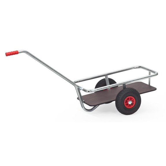 Chariot à bras avec plancher en contreplaqué, surface de chargement L690xL356mm, pneumatiques, capacité de charge 200kg-Lire la description