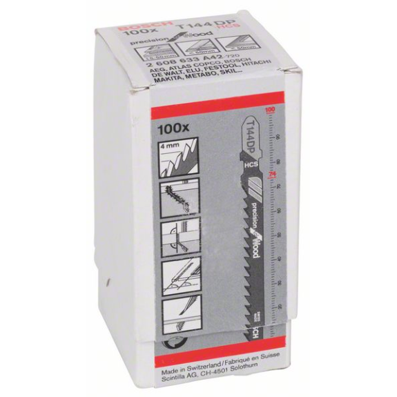 Stichsägeblt T 144 DP Precision for Wood L.100mm Zahnteilung 4mm HCS 100erPack Stichsägeblt T 144 DP Precision for Wood L.100mm Zahnteilung 4mm HCS 100erPack-Beschreibung lesen