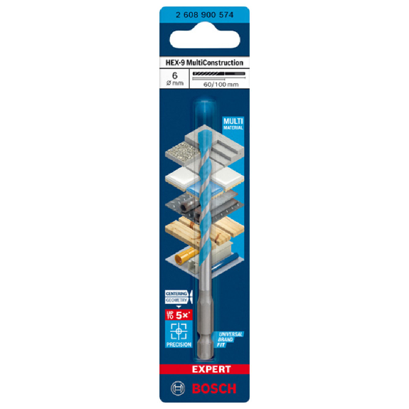 Steinbohrer Expert HEX-9 D.6mm Arbeits-L.60mm Gesamt-L.100mm 6-kant-Beschreibung lesen