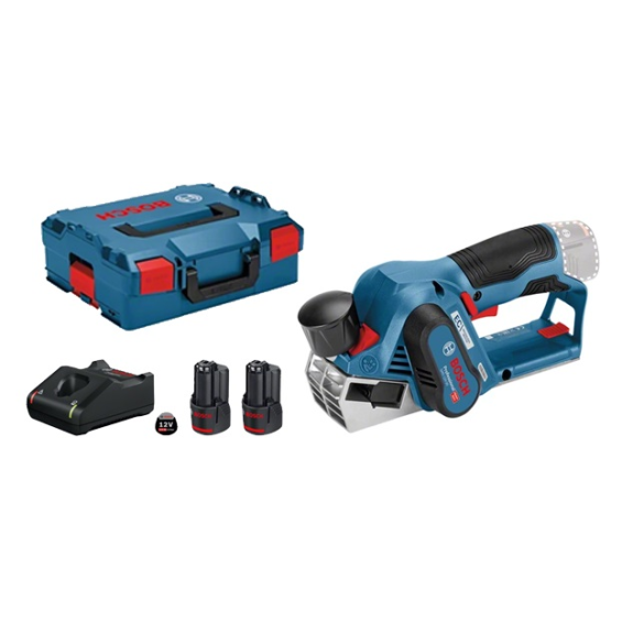 Rabot 12V GHO 12V-20 + 2 batteries 2Ah + chargeur + coffret L-BOXX - BOSCH-Leggi tutto
