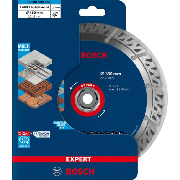 Disques  trononner diamants Bosch EXPERT MultiMatriaux, 180 x 22,23 x 2,4 x 12 mm-Lire la description