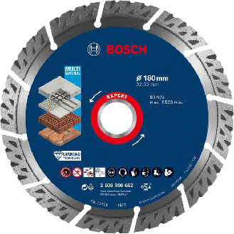 Disques  trononner diamants Bosch EXPERT MultiMatriaux, 180 x 22,23 x 2,4 x 12 mm-Lire la description