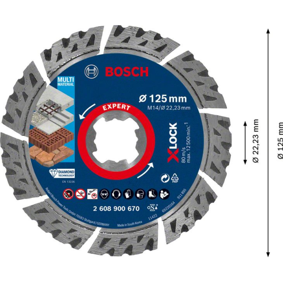 Bosch EXPERT MultiMaterial X-LOCK Diamanttrennscheiben, 125 x 22,23 x 2,4 x 12-Beschreibung lesen