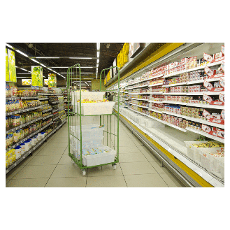 Roll conteneur 2 côtés peint PKM01-RAL - Roues Polyamide - 2 fixes & 2 piv avec frein-Lire la description
