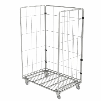 Maxi Roll conteneur 3 côtés électro-zingué PKM13-EZ - Roues Polyamide - 2 fixes 2 piv. avec frein-Lire la description