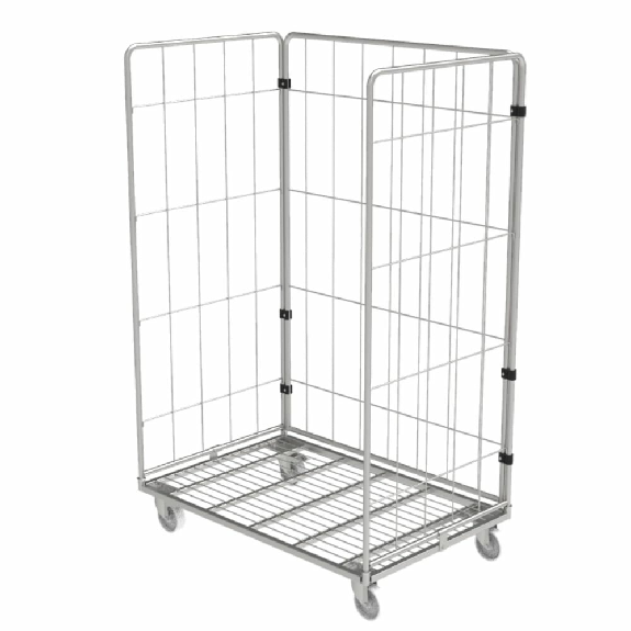 Maxi Roll conteneur 3 côtés électro-zingué PKM13-EZ - Roues Polyamide - 2 fixes 2 piv. avec frein-Lire la description
