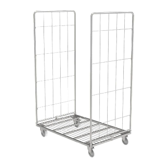 Maxi Roll conteneur 2 côtés électro-zingué PKM13-EZ - Roues Polyamide - 2 fixes 2 piv. avec frein-Lire la description