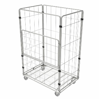 Maxi Roll conteneur 4 côtés électro-zingué PKM13-EZ - Roues Polyamide - 2 fixes 2 piv. avec frein-Lire la description