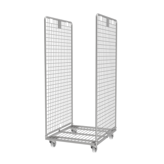 Roll conteneur 2 côtés petites mailles électrozingué PKM06-EZ - Roues Polyamide - 2 fixes & 2 piv avec frein-Lire la description