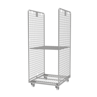 Roll conteneur 2 côtés petites mailles électrozingué PKM06-EZ - Roues Polyamide - 2 fixes & 2 piv avec frein-Lire la description