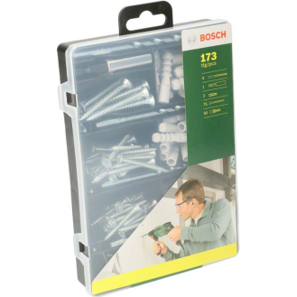 Bosch Befestigungs-Set 173-teilig, Bohrer, Dbel, Schrauben, Bits in Sortierbox-Beschreibung lesen