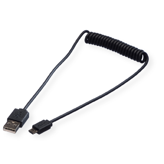 ROLINE Câble spirale USB 2.0, A - Micro B, M/M, 1 m ROLINE Câble spirale USB 2.0, A - Micro B, M/M, 1 m-Lire la description