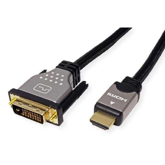 ROLINE Câble pour écran DVI (24+1) - HDMI, M/M, noir / argent, 1,5 m-Lire la description