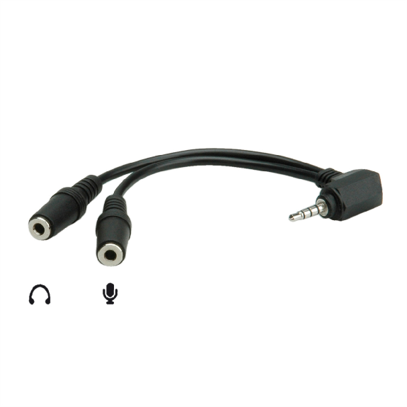 ROLINE Adaptateur 3,5mm 4pôles (1x M, 2x F), noir, 15 cm-Lire la description