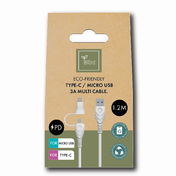 BIOnd BIO-12-TCM Câble USB-A vers USB-C+micro 3A, 1,2 m BIOnd BIO-12-TCM Câble USB-A vers USB-C+micro 3A, 1,2 m-Lire la description
