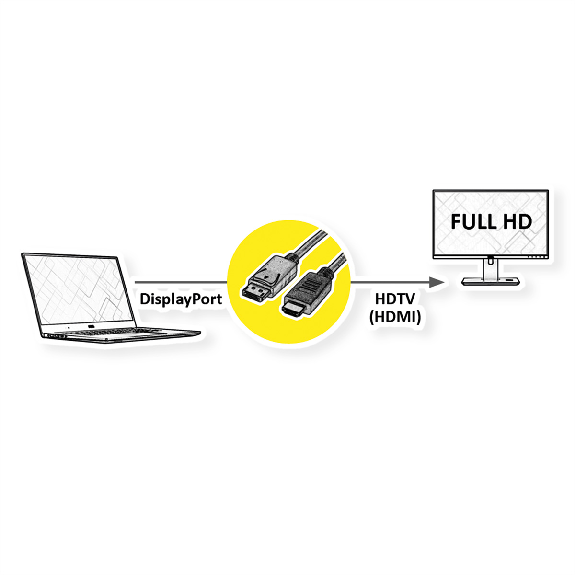ROLINE Câble DisplayPort DP - HDTV, M/M, noir, 1,5 m-Lire la description