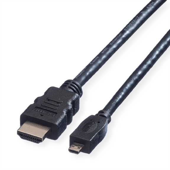 VALUE Câble HDMI High Speed avec Ethernet, HDMI A M - Micro HDMI D M, 2 m-Lire la description