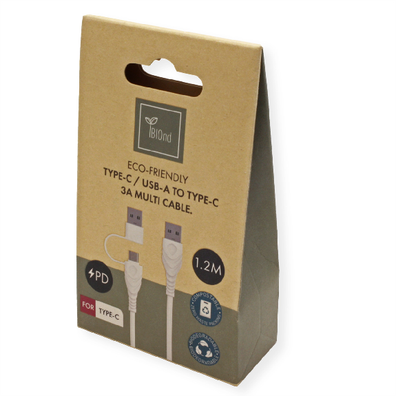 BIOnd BIO-CT-TC Câble USB-C vers Type-C+A 3A, 1,2 m-Lire la description