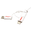 ROLINE USB 2.0 Sync- & Ladekabel Typ A - Typ C / 8-Pin / USB MicroB, weiß, 1 m