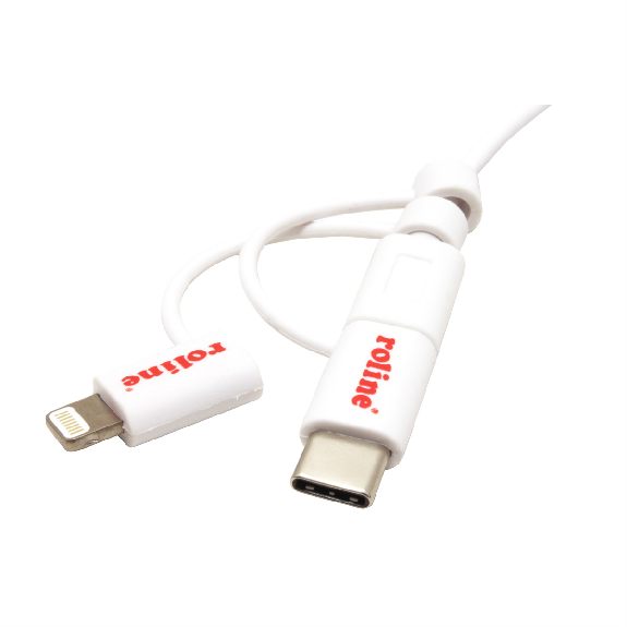 ROLINE Câble de charge et synchronisation 8 Pin/USB MicroB / Type C pour Apple et Android, blanc, 1 m-Lire la description