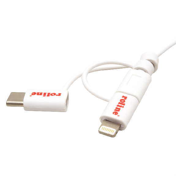 ROLINE Câble de charge et synchronisation 8 Pin/USB MicroB / Type C pour Apple et Android, blanc, 1 m-Lire la description